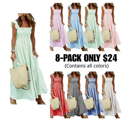 Women's Retro Plaid Smocked Dress