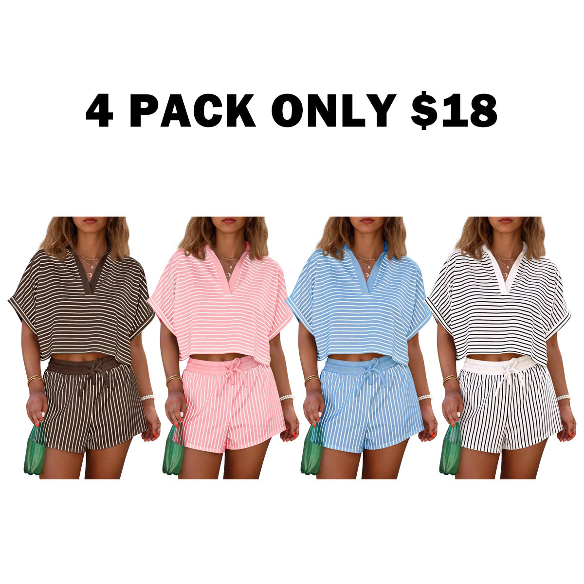 Women‘s Striped 2 Piece Short Sets