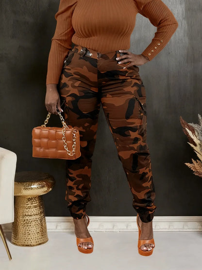 Women's Camo Print Button Fly Cargo Pants