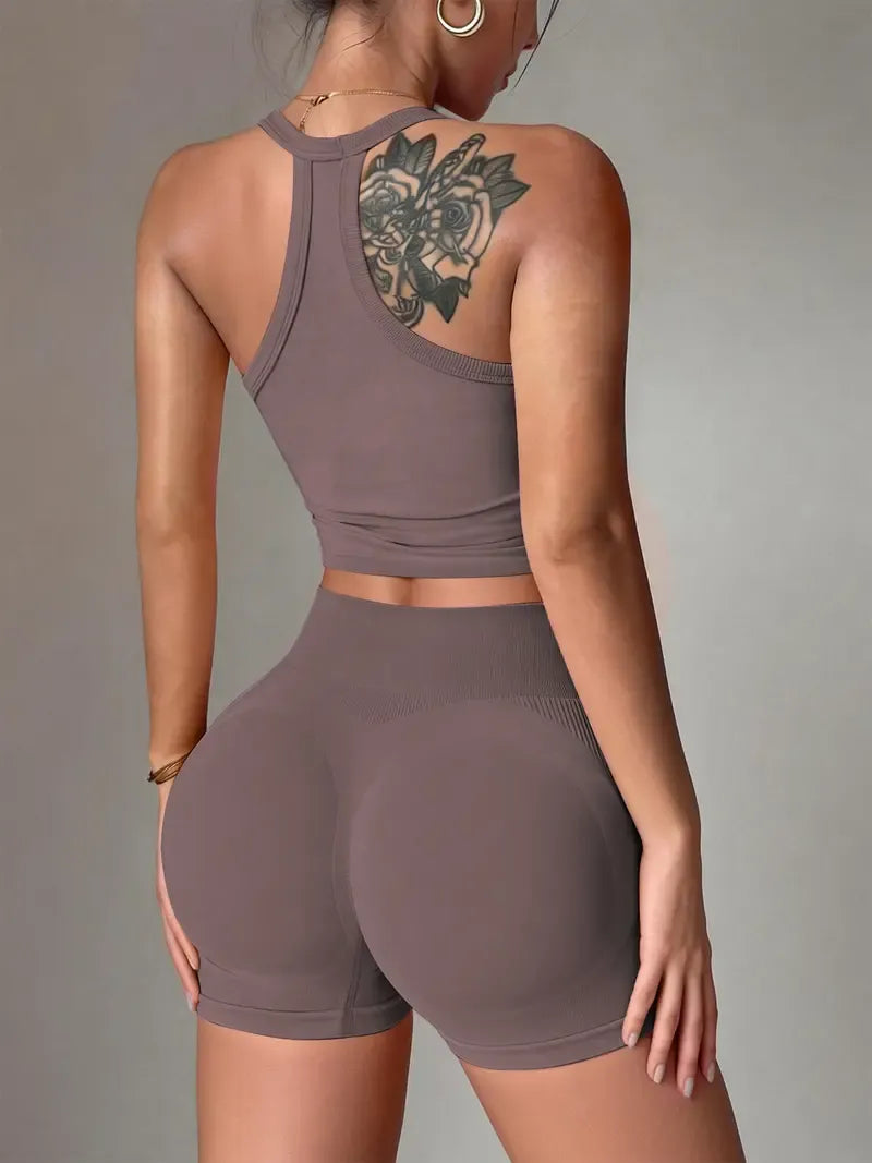 Women's Halter V-Neck Sports Two-Piece Set