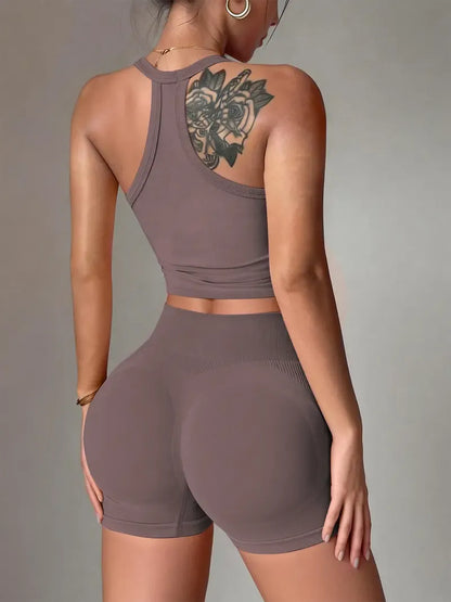 Women's Halter V-Neck Sports Two-Piece Set