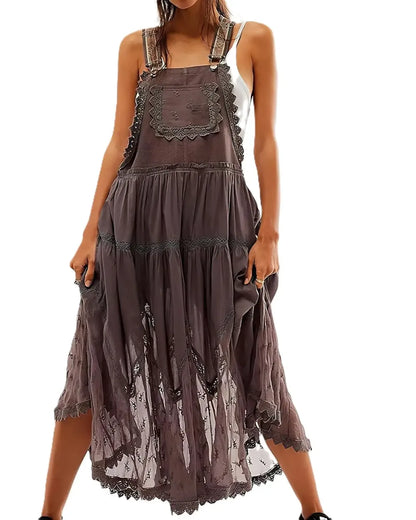 Laced Embroidered Tulle Bib Dress Casual Loose