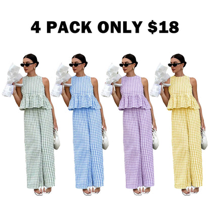 Women's Casual Sleeveless Top + Striped Pants Set