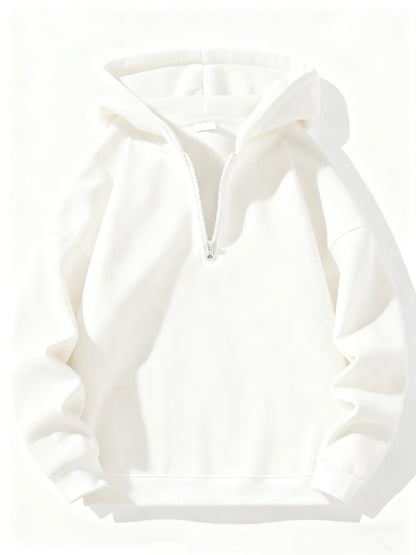 Plain Half Zip Drop Shoulder Essentials Hoodie