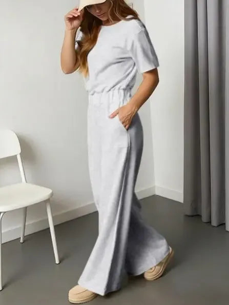 Women's Heather Off-Shoulder Wide Leg Jumpsuit