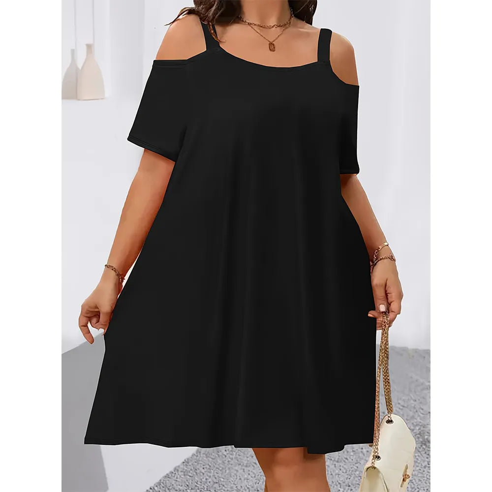 Plus Size Midi Dress Round Neck Short Sleeve