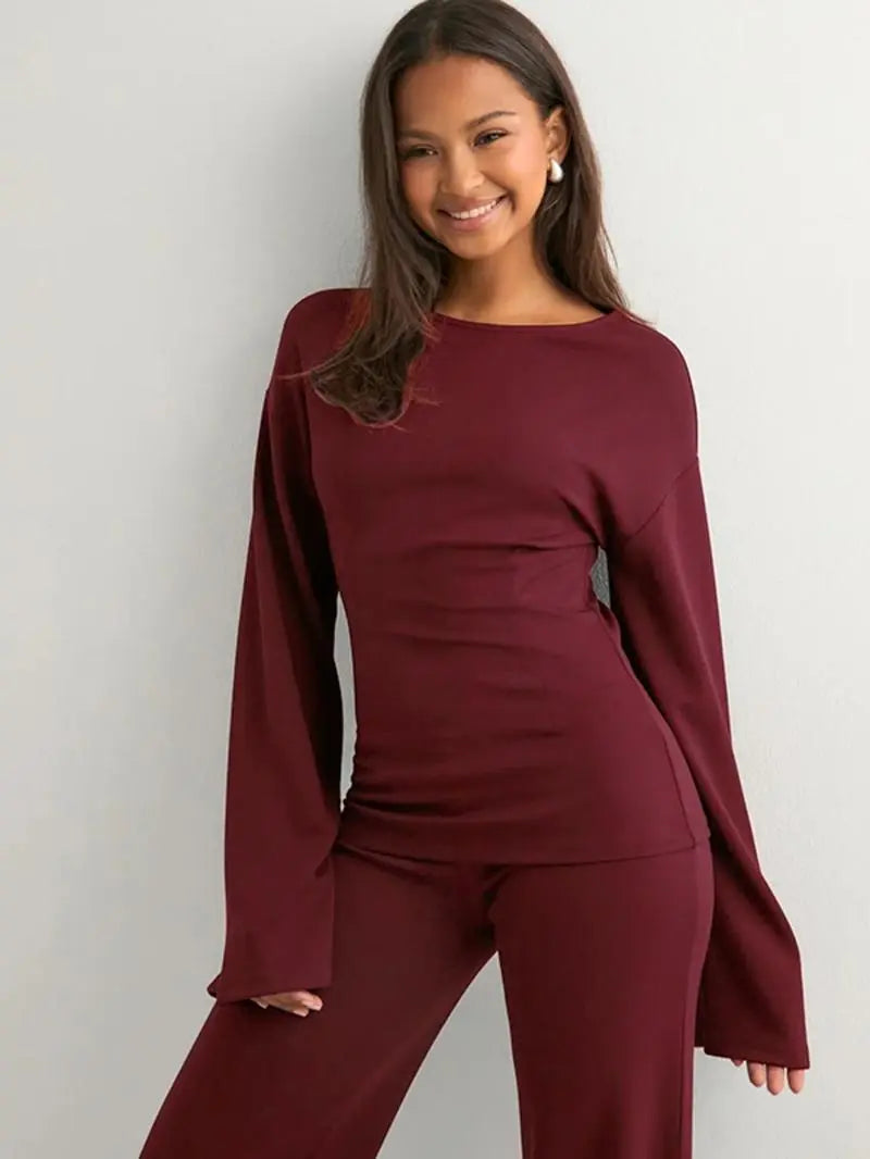 Long Sleeve Top & Straight Leg Pants Set