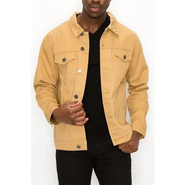 Essential Colored Denim Jacket - Classic Fit Long Sleeve Buttoned Pockets 100% Cotton Menswear Tops