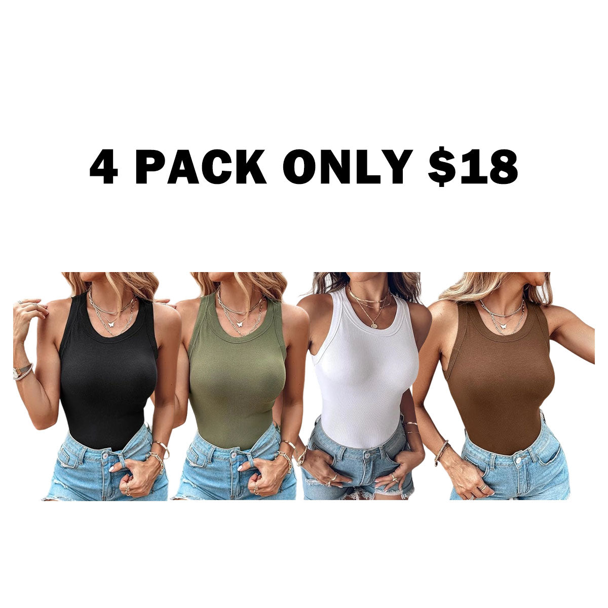 Built-in Bra Tank Top Ribbed Racerback Tops