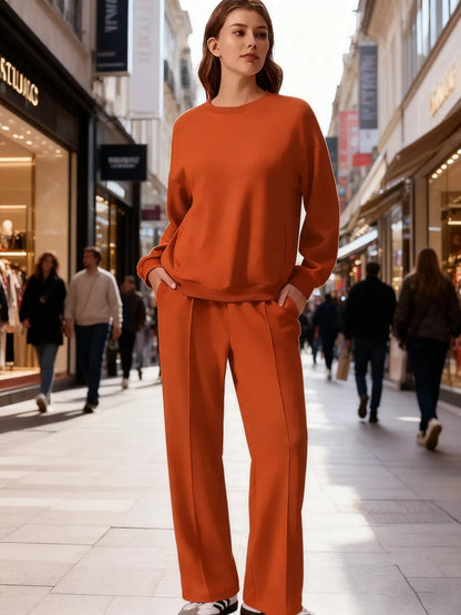 2-Piece Long Sleeve Sweatshirt Drawstring Straight Leg Pants