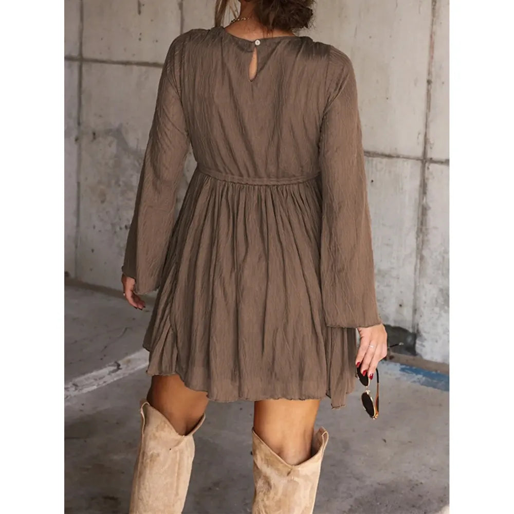 Women's V Neck Long Sleeve Mini Dress