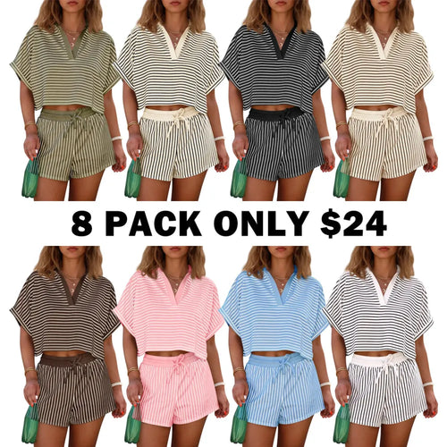 Women's Striped 2 Piece Short Sets