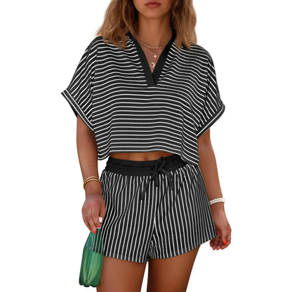 Women's Striped 2 Piece Short Sets