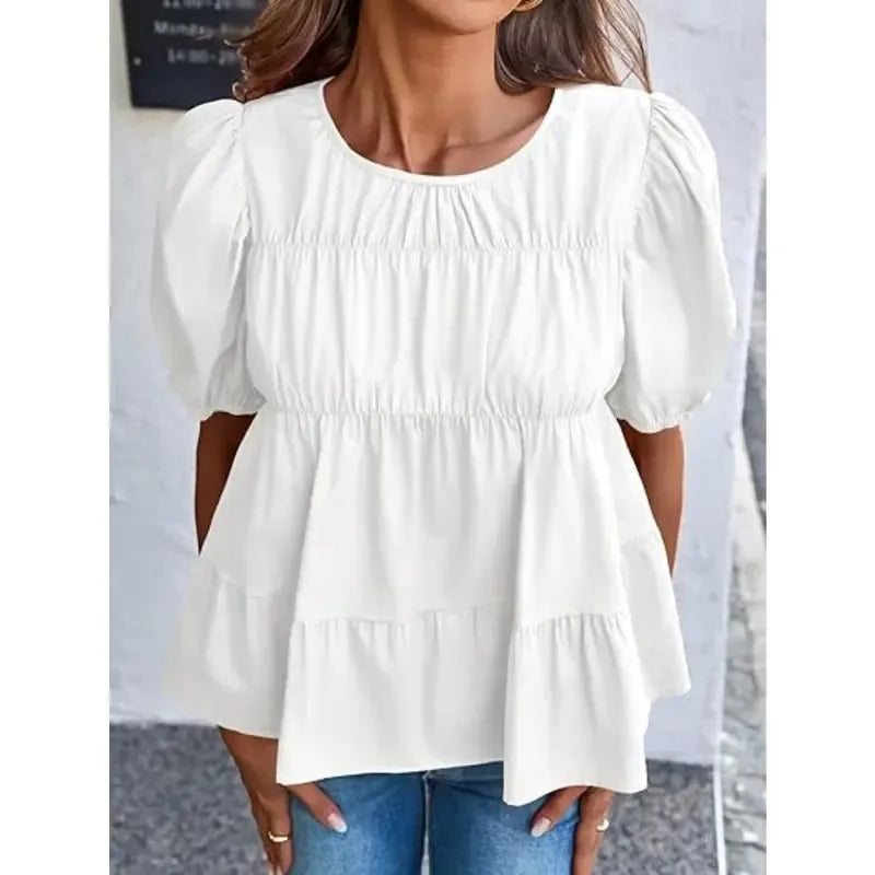 Puff Sleeve Peplum Babydoll Tops