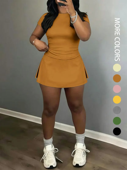 Women's Slim-Fitting Crop Tee & Short Skirt Set