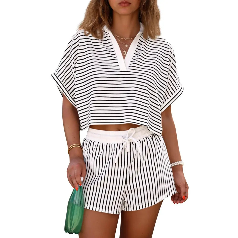 Women's Striped 2 Piece Short Sets