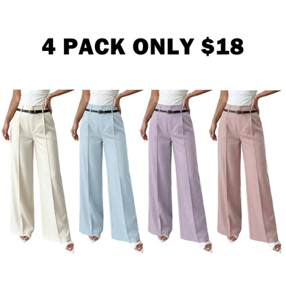 Women's Elastic Waist Solid Color Zipper Button Pocket Wide Leg Trouser Pants