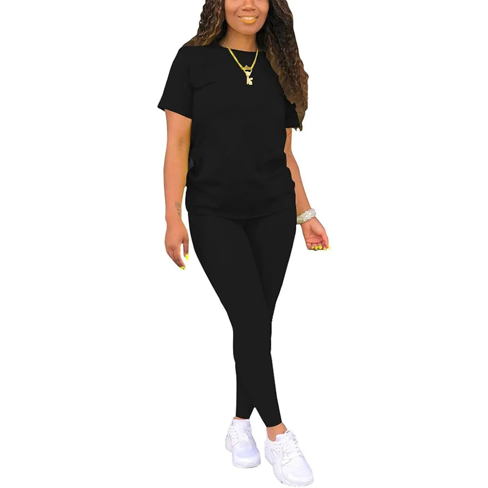 Fitted Round Neck Tee & Skinny Pants 2-Piece