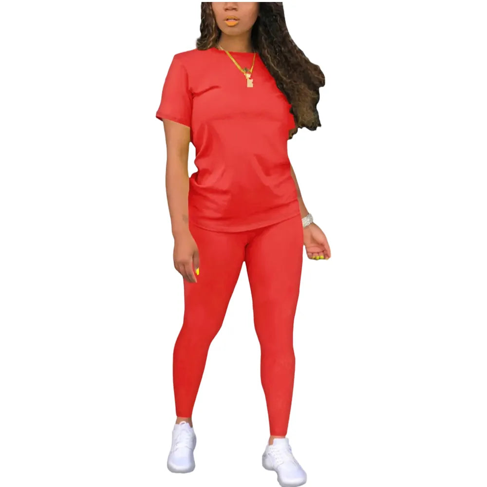 Fitted Round Neck Tee & Skinny Pants 2-Piece