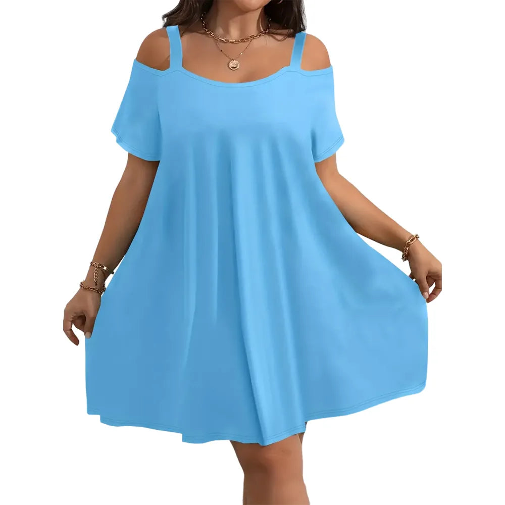 Plus Size Midi Dress Round Neck Short Sleeve