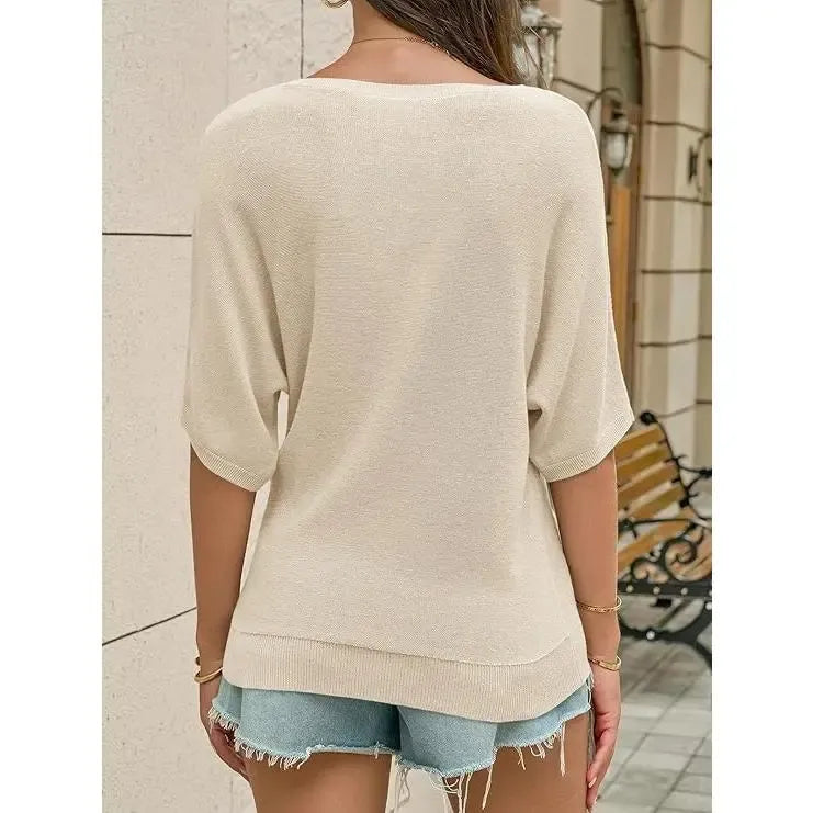 Boat Neck Lightweight Loose Fitting Knit Tops