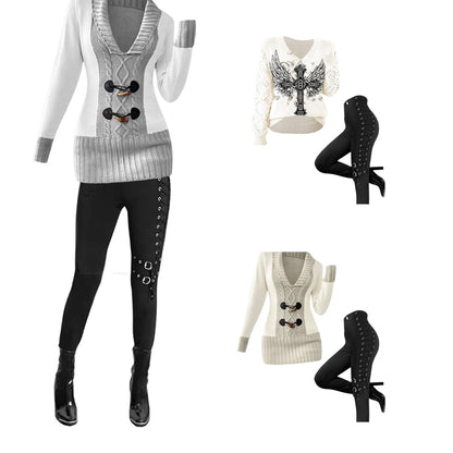 Sweater and Lace Up Pants Matching Set