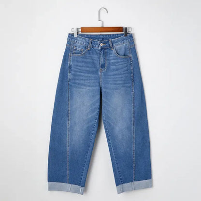 Women's High Waisted Wide Leg Cropped Denim Jeans