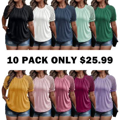 Plus Size Tops for Women Summer Lace Short Sleeve Crewneck