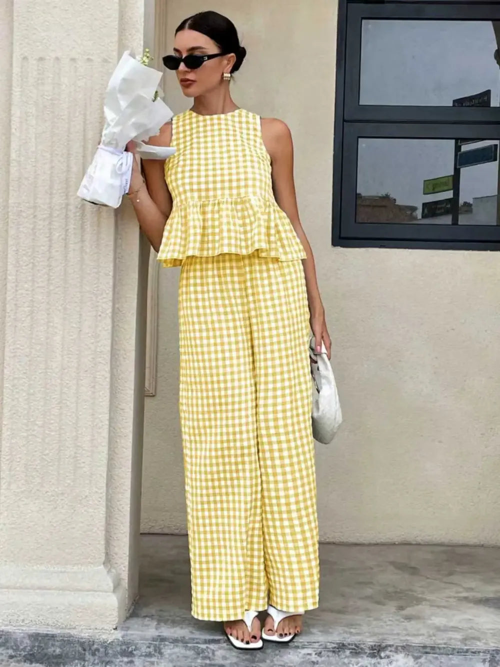 Women's Casual Sleeveless Top + Striped Pants Set