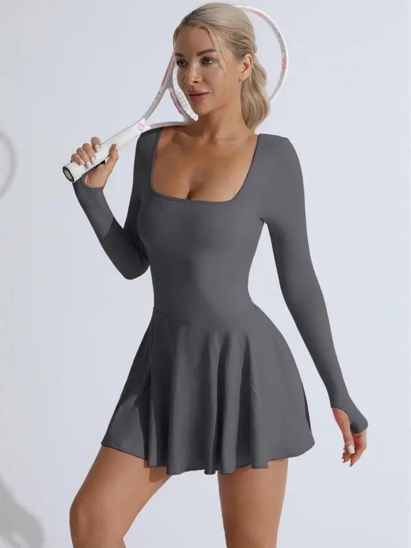 Women's Solid Criss Cross Backless 2 in 1 Sports Dress