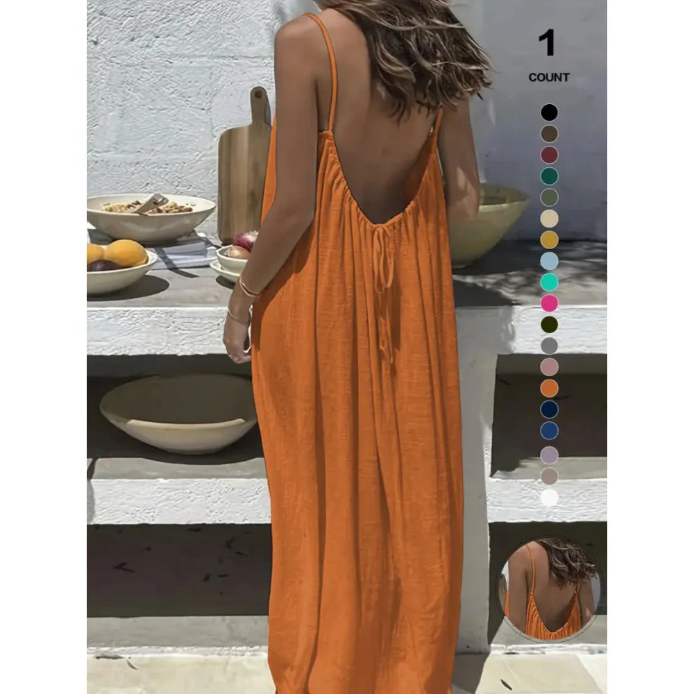 Womens Summer Casual Sleeveless Backless Cami Sundress 2026 Vacation House Dress