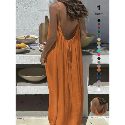 Womens Summer Casual Sleeveless Backless Cami Sundress 2026 Vacation House Dress