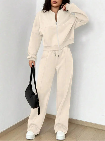 Casual Striped Long Sleeve Zipper Jacket and Pants Set
