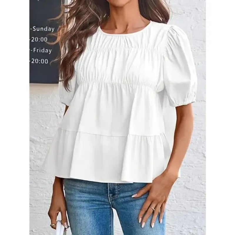 Puff Sleeve Peplum Babydoll Tops