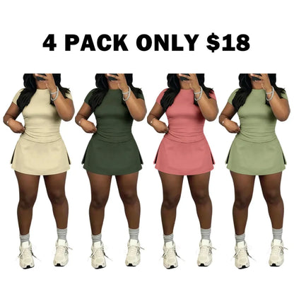 Women's Slim-Fitting Crop Tee & Short Skirt Set
