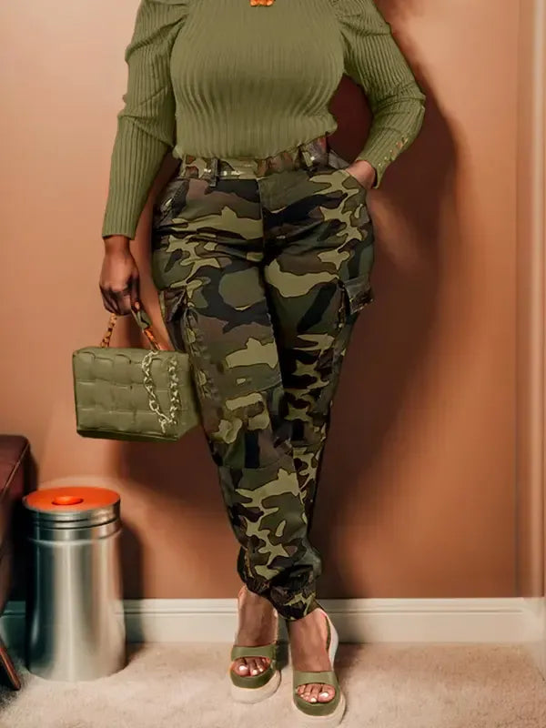 Women's Camo Print Button Fly Cargo Pants