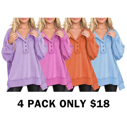 Women's Oversized Button Henley Sweatshirts