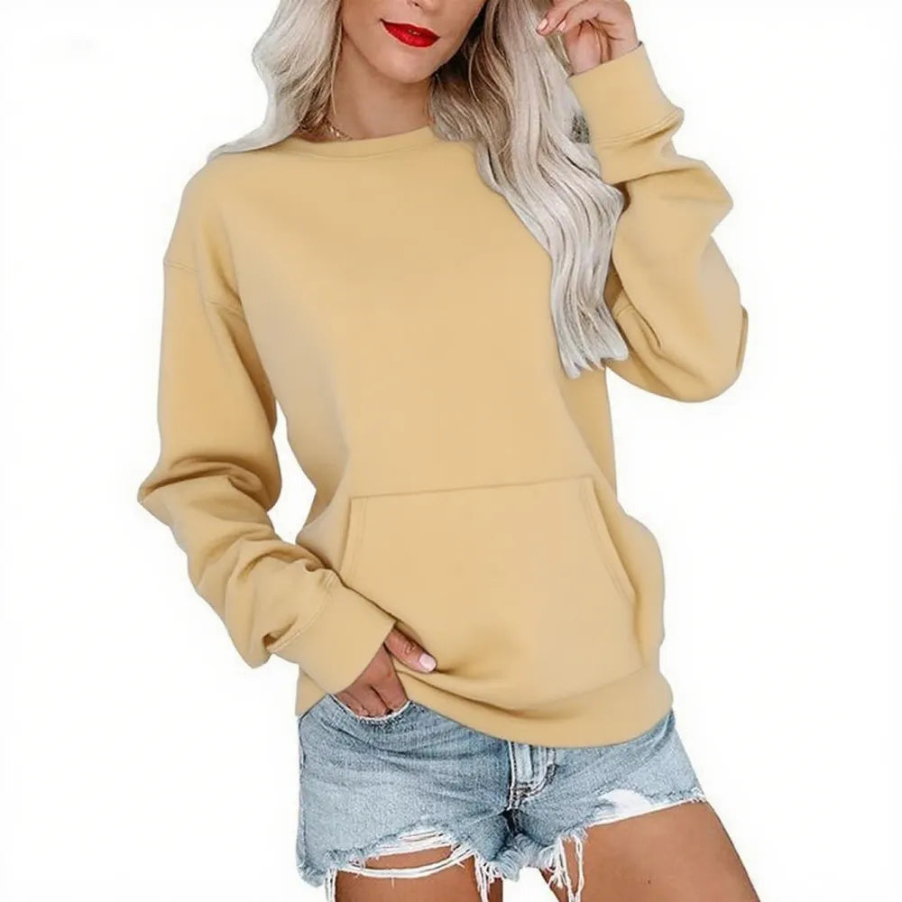 Womens Casual Long Sleeve Hoodless Crewneck Hoodie