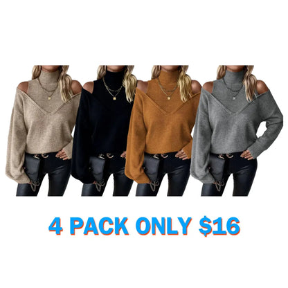 Women's Plain Cut Out High Neck Sweater