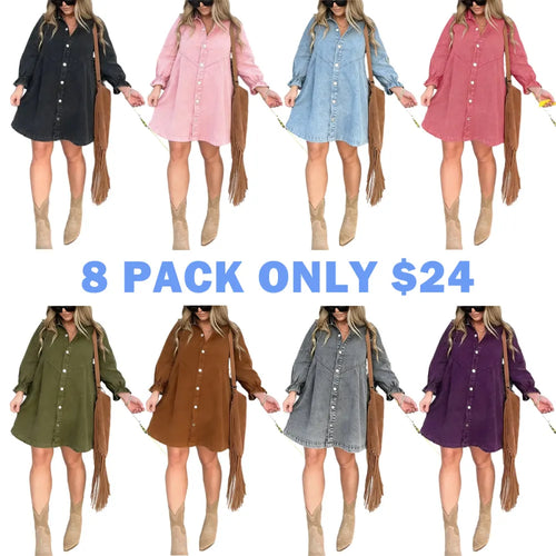 Washed Denim Puff Sleeve Mini Dress