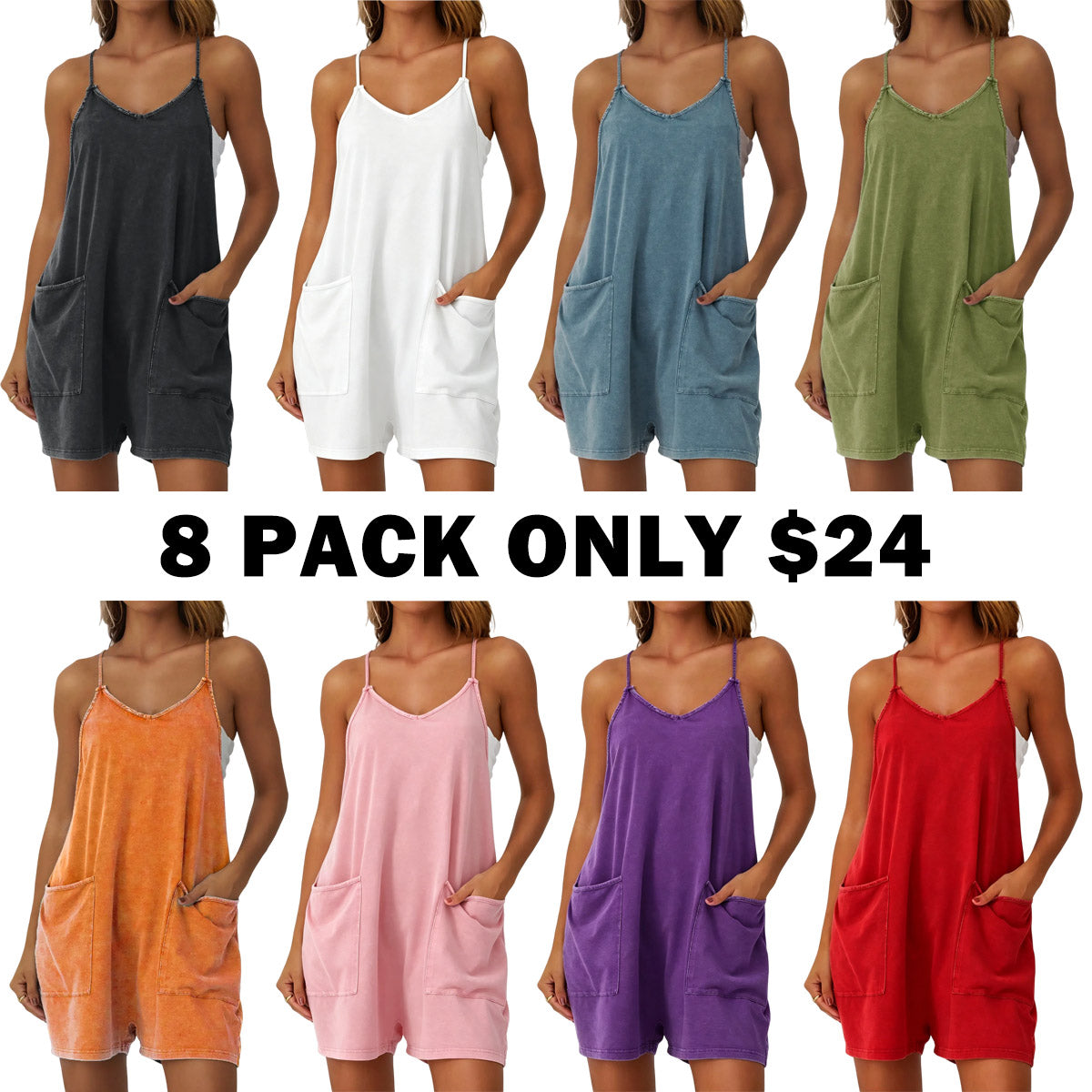 Women's Minimalist Cotton Blend Acid Wash Romper