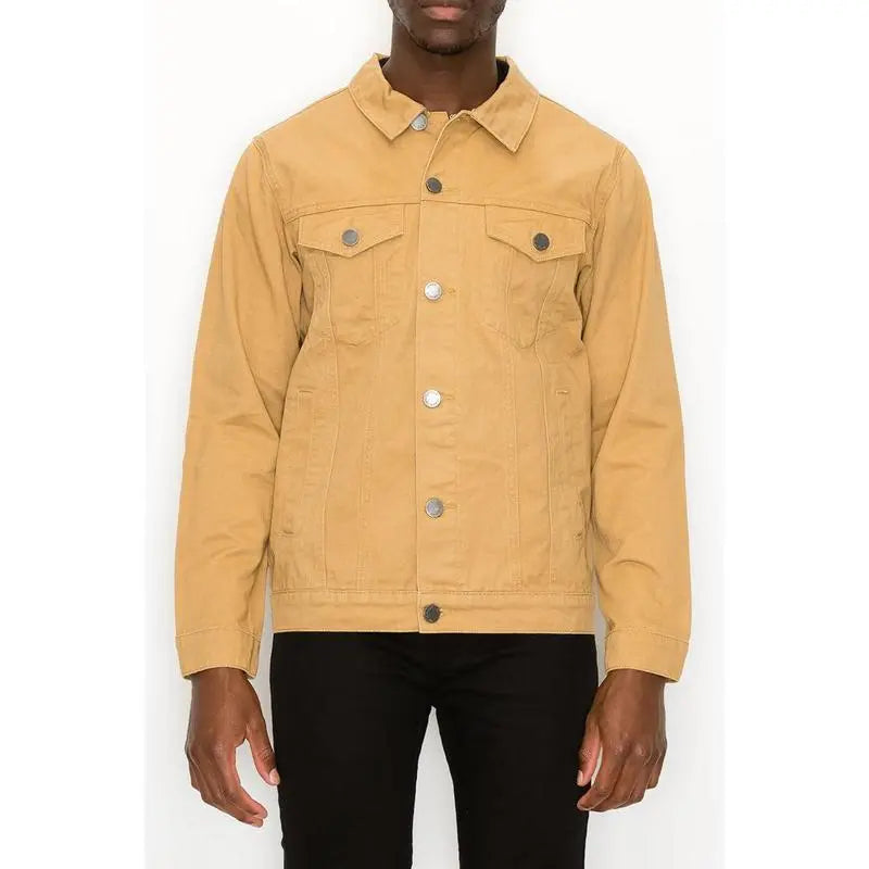 Essential Colored Denim Jacket - Classic Fit Long Sleeve Buttoned Pockets 100% Cotton Menswear Tops