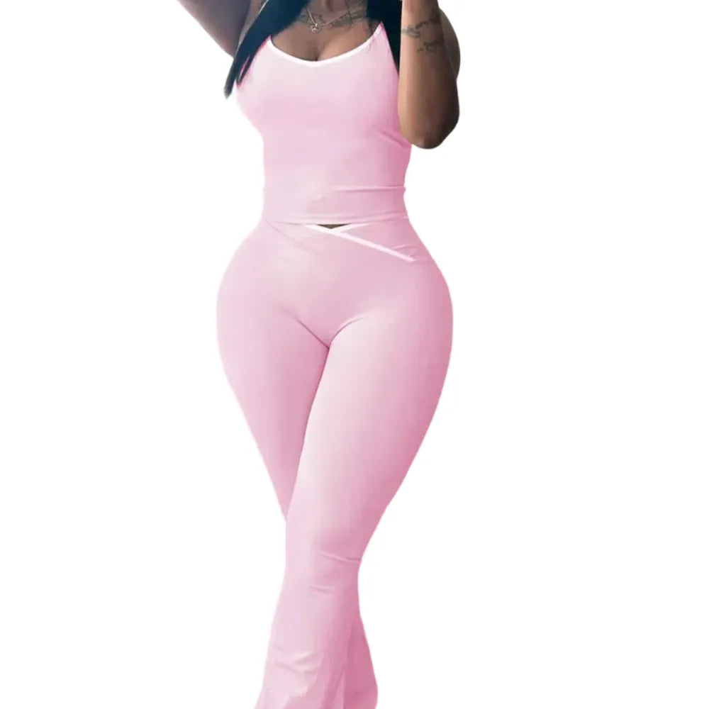 Summer strapless vest-style backless casual two-piece set including flared pants
