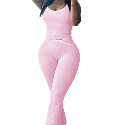 Summer strapless vest-style backless casual two-piece set including flared pants