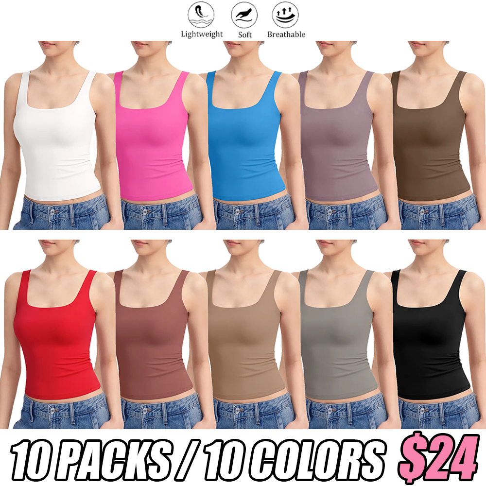Women's Square Neck Tank Top  Double Layer Stretchy Top