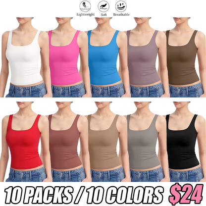Women's Square Neck Tank Top  Double Layer Stretchy Top