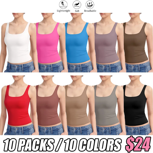 Women's Square Neck Tank Top  Double Layer Stretchy Top
