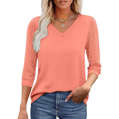 3/4 Long Sleeve V-Neck Lace Tunic