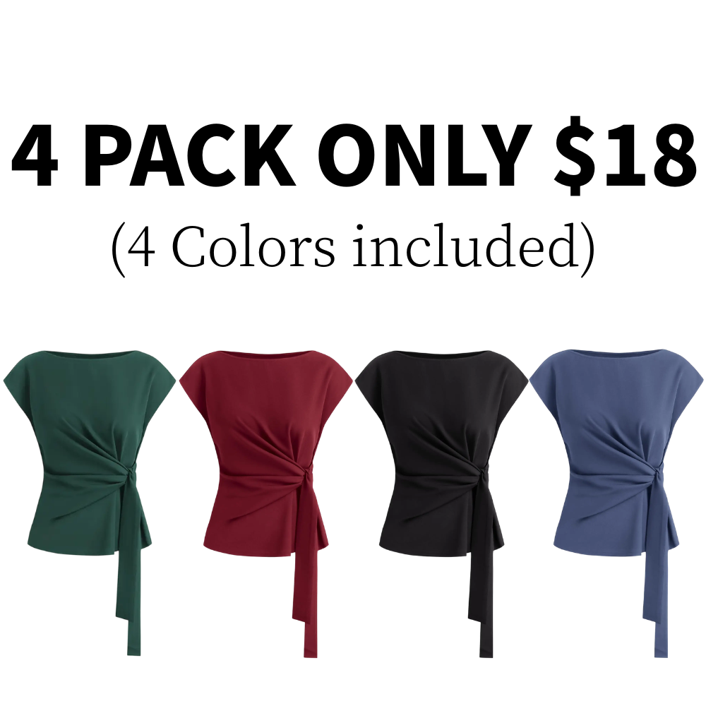 Womens Tops  Cap Sleeve Crew Neck Tie Waist Blouses