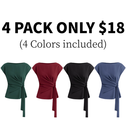 Womens Tops  Cap Sleeve Crew Neck Tie Waist Blouses